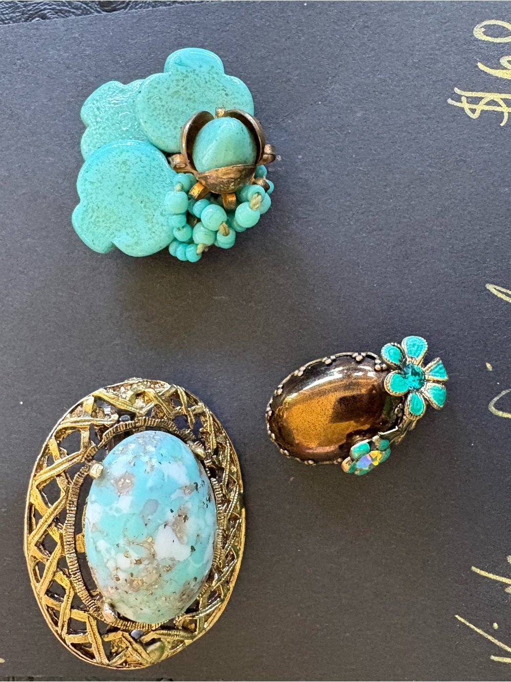 Vintage Turquoise color Floral Cluster Brooches - Women Jewelry